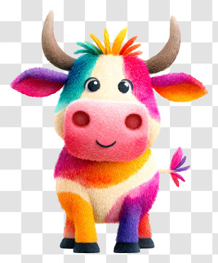 Colorful Fluffy Rainbow Cow Transparent PNG