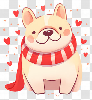 Cute French Bulldog - Cartoon Dog With Scarf And Hearts Transparent PNG