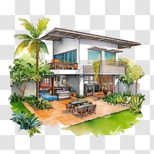 Barbecue
 - Modern House With Lush Garden Transparent PNG