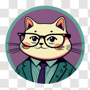 Cartoon Cat - Cartoon Cat In Glasses And Formal Suit Transparent PNG