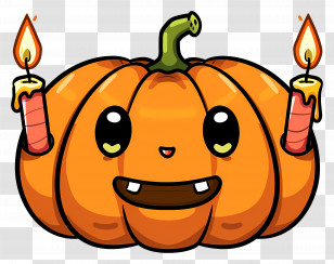 Halloween Candles - Happy Pumpkin Cartoon With Candles Transparent PNG