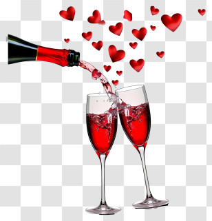 Valentine Glasses Toasting - Romantic Red Wine Glasses With Floating Hearts Transparent PNG