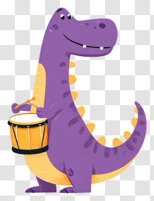 Cute Dinosaur Playing Drum - Purple Dinosaur Playing Drum Transparent PNG
