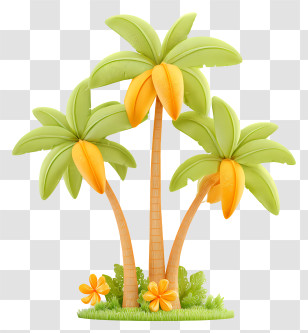 Summer Coconut Trees - Tropical Palm Trees With Fruits Transparent PNG