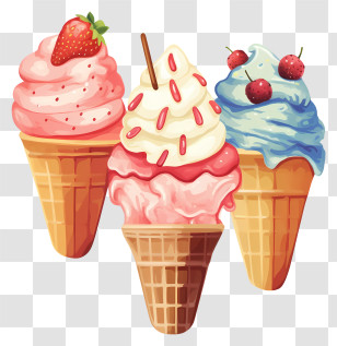 Ice Cream Cones - Delicious Ice Cream Cones With Toppings Transparent PNG