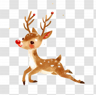Christmas Deer - Cartoon Reindeer With Antlers And Red Nose Transparent PNG