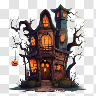 Haunted Halloween House - Spooky Haunted House Cartoon Illustration For Halloween Transparent PNG