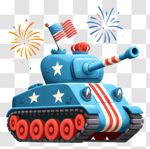 4th Of July Tank - Cartoon Tank With Fireworks Transparent PNG