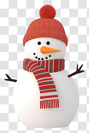 Snowman - Cartoon Snowman With A Scarf And Hat Transparent PNG