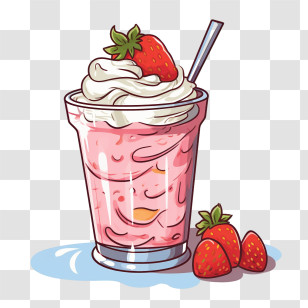 Strawberry Milkshake - Strawberry Milkshake With Whipped Cream Transparent PNG