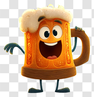 Cartoon Beer Mug - Happy Beer Mug Character Transparent PNG