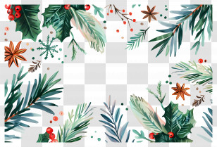 Christmas Background - Christmas Frame With Holly And Pine Branches Transparent PNG