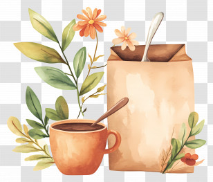 Coffee Cup - Coffee Cup With Decorative Paper Bag Illustration Transparent PNG