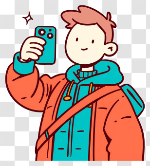 Anime Boy Selfie - Guy Taking Selfie With Smartphone Transparent PNG