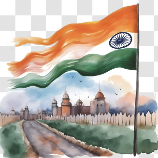 Tiranga Border - Waving Indian Flag With Historic Fort Background Transparent PNG