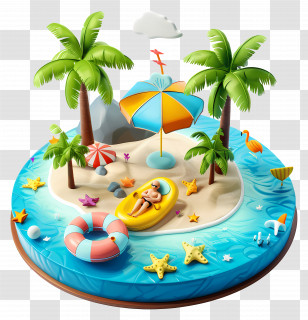 Beach Swimming - Tropical Beach Scene With Summer Fun Items Transparent PNG