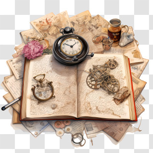Dear Diary Day - Open Book With Clock And Gears Transparent PNG