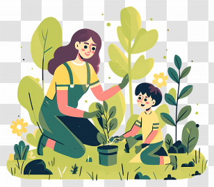 Arbor Day - Mother And Child Planting A Tree Transparent PNG
