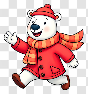 Cute Cartoon Polar Bear - Happy Polar Bear In Red Coat Cartoon Transparent PNG
