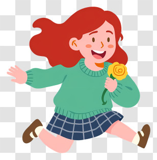 Little Girl Holding Roses - Happy Girl Running With Flower Transparent PNG