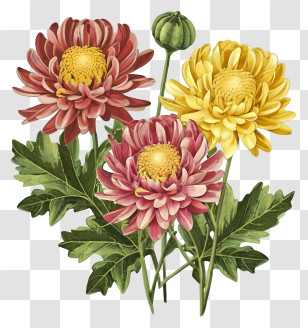 Chrysanthemum Flowers - Chrysanthemum Flower Botanical Illustration Transparent PNG
