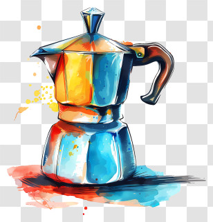 Coffee Pot - Colorful Moka Pot In Watercolor Style Transparent PNG