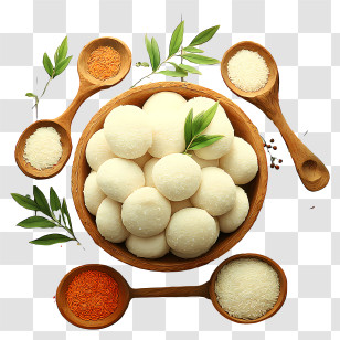 Cartoon Idli - Top View Bowl Of Rice Balls Transparent PNG