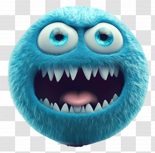Halloween Emoji - Fluffy Blue Cartoon Monster Face Transparent PNG