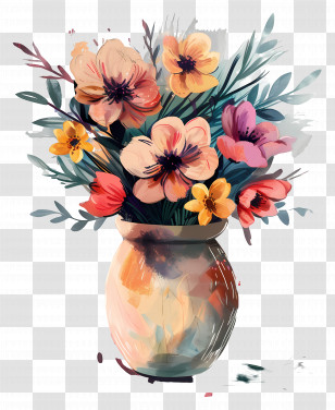 Vase With Flowers - Colorful Flower Bouquet In An Artistic Vase Transparent PNG