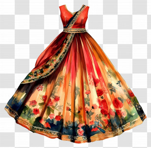 Lehenga Choli - Colorful Floral Dress Illustration Transparent PNG