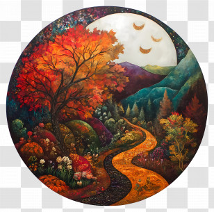 September Equinox - Autumn Landscape With Path And Moon Transparent PNG