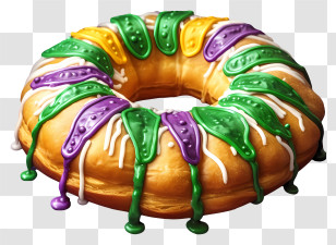 Mardi Gras Beignet - Colorful King Cake For Mardi Gras Celebration Transparent PNG