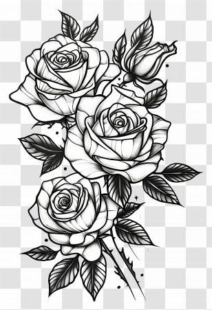 Roses Tattoo - Black And White Rose Bouquet Illustration Transparent PNG