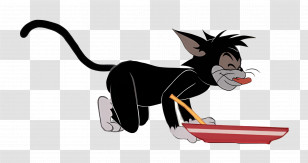 Butch Cat - Cartoon Cat Eating From A Food Bowl Transparent PNG