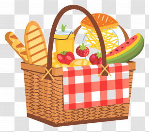 Picnic Basket - Wicker Picnic Basket With Food Items Transparent PNG