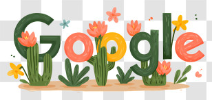 Google Logo - Google Doodle With Cactus And Flowers Transparent PNG