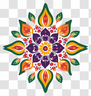 Onam Floral Rangoli - Vibrant Mandala Design With Intricate Art Transparent PNG