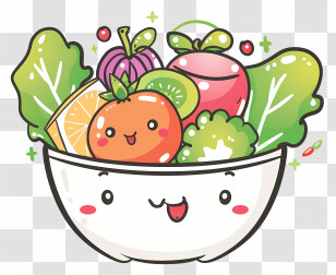 Fresh Salad - Cartoon Illustration Of A Happy Salad Bowl Transparent PNG