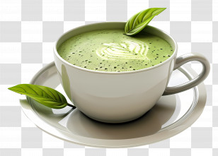Matcha Tea - Cup Of Green Tea Latte With Foam Art Transparent PNG