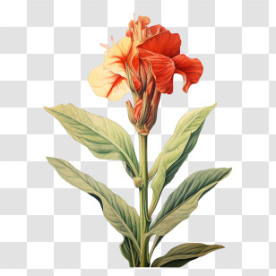 Canna Indica - Red And Yellow Flower With Green Foliage Transparent PNG