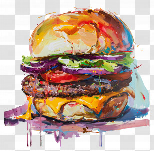 Oil Painting - Juicy Hamburger Painting Illustration Transparent PNG