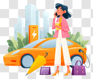 Charging Electric Car - Woman Charging Electric Car Transparent PNG
