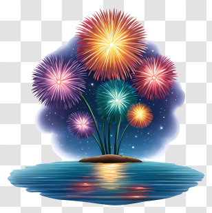 Fireworks Over Water - Colorful Fireworks Over Water Transparent PNG