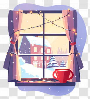 Winter Scene - Cozy Winter Scene With A Cup And Snowy View Transparent PNG