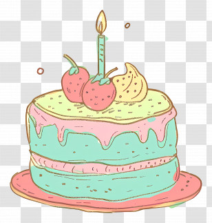 Doodle Cake - Cartoon Birthday Cake With Candle Transparent PNG