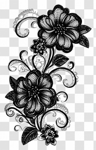 Lace Border - Black Floral Design Decoration Transparent PNG