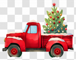 Christmas Tree - Red Truck Carrying Christmas Tree Transparent PNG