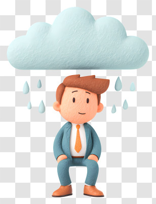 Businessman Sitting Under Rain - Man In Suit Sitting On Cloud With Rain Transparent PNG