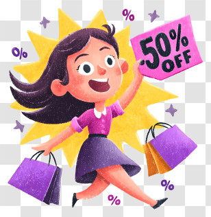 Discount Promotion Theme - Happy Shopper With 50% Off Sign Transparent PNG