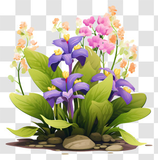 Pink Flowers - Purple And Pink Garden Flowers Transparent PNG
